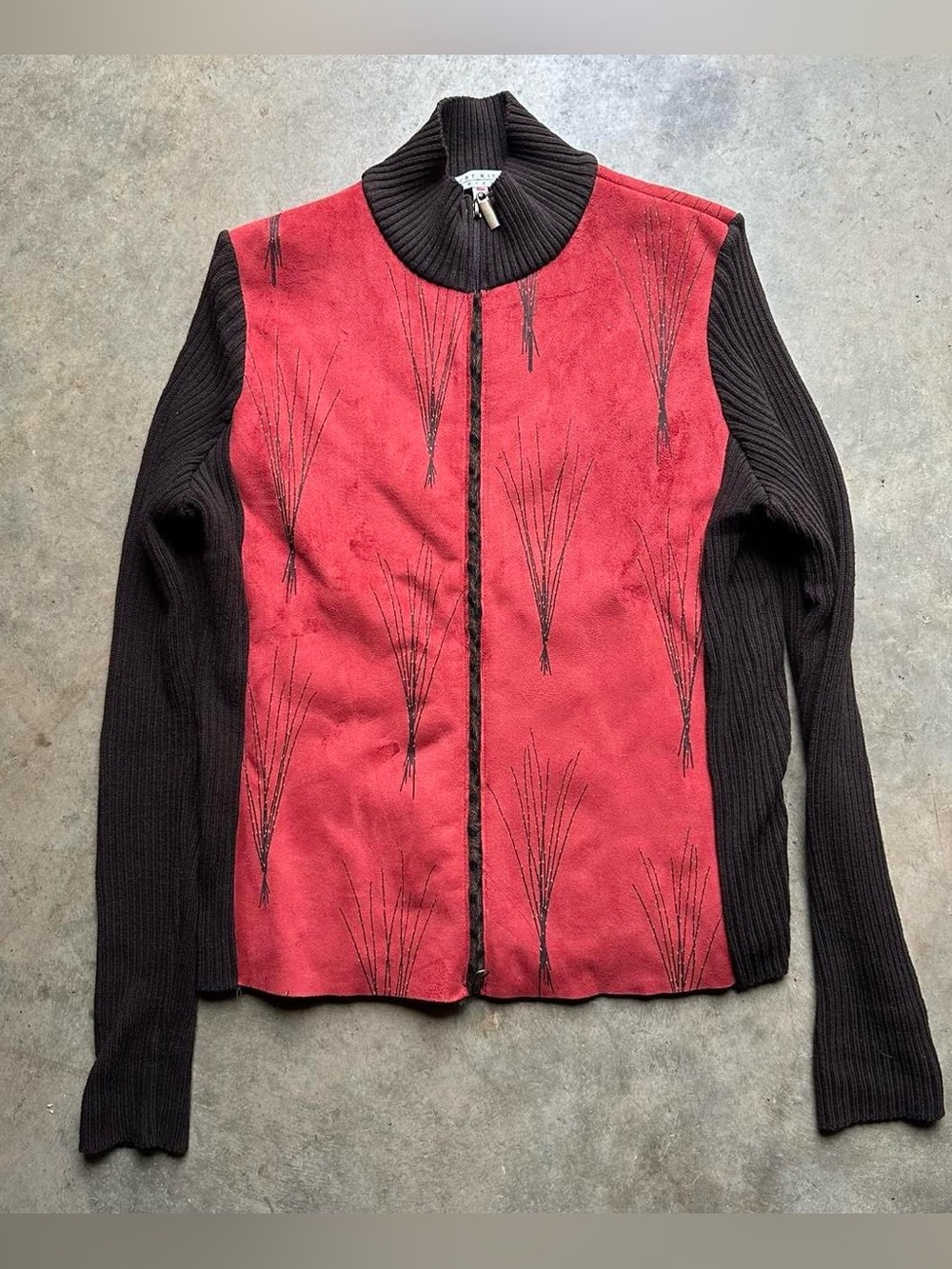 Red and brown suede jacket with fur interior